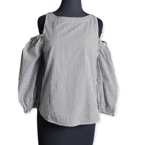 GAP cold shoulder black white puff sleeve stripe top size small